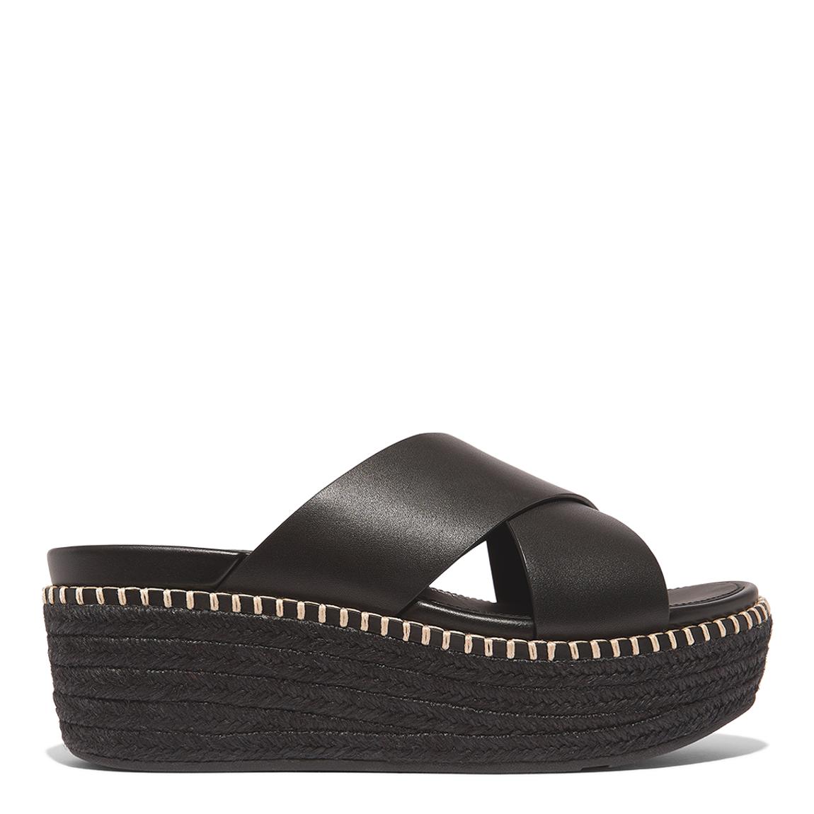Black Leather Eloise Espadrille Wedge Slides main product photo