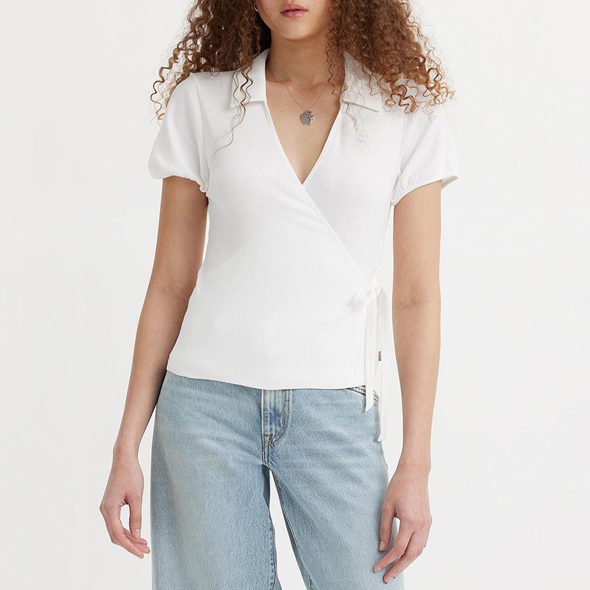 White Cotton Blend Wrap Top main product photo