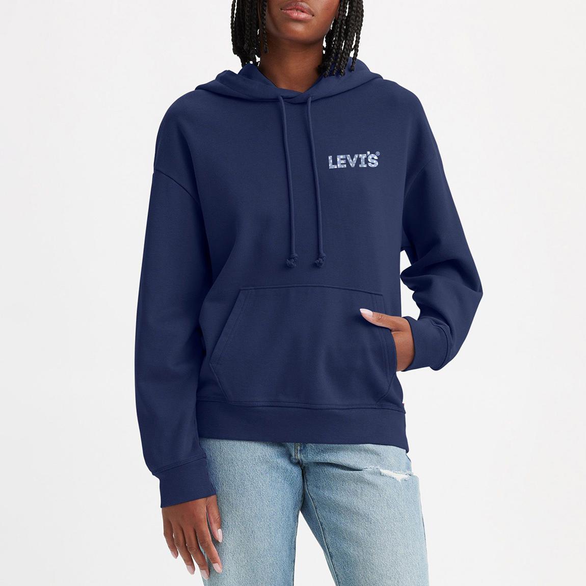 Dark Blue Floral Logo Cotton Blend Hoodie main product photo