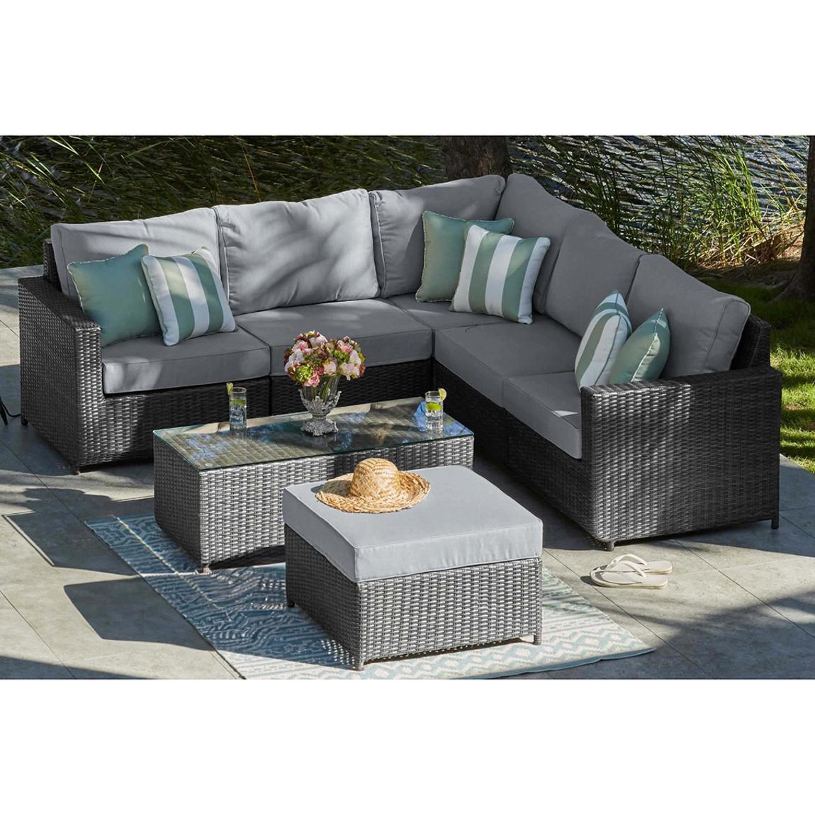 Moda Halo Corner Sofa with Coffee Table and Pouf, Mixed Grey