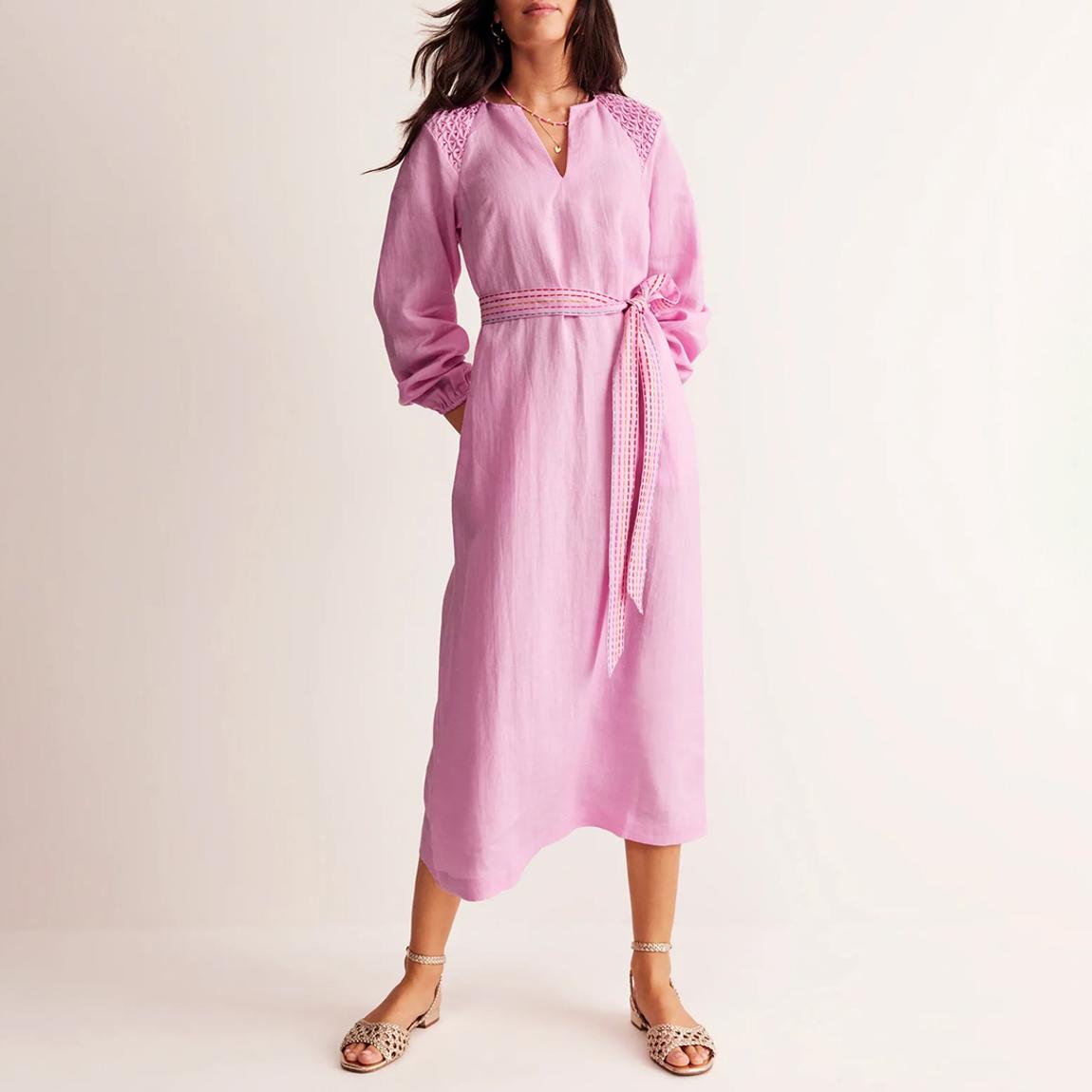 Linen Midi Smocked Dress - Sweet Lilac main product photo