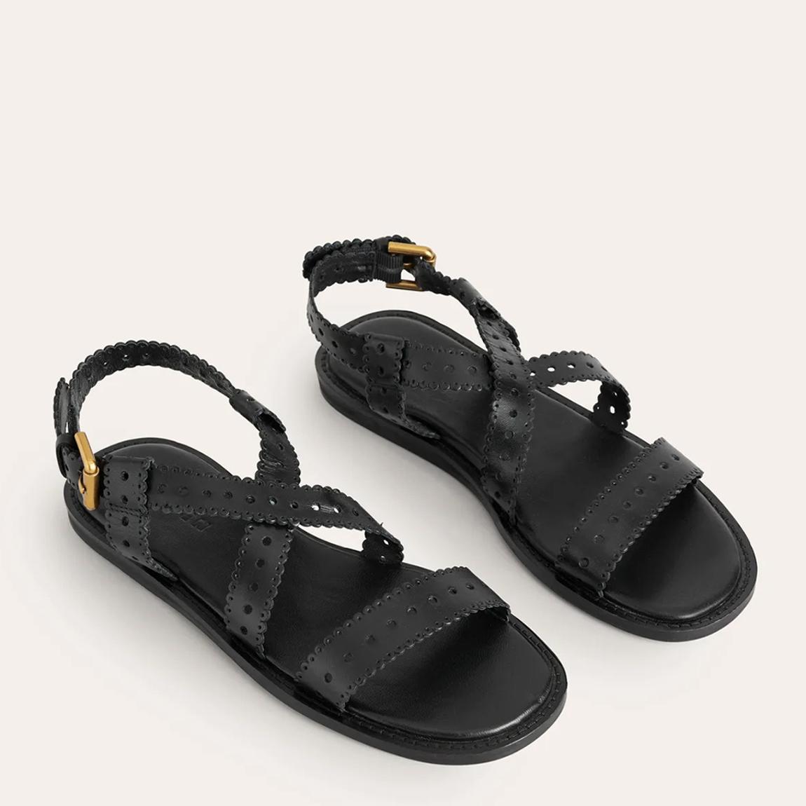 Black Leather Flat Sandals main product photo