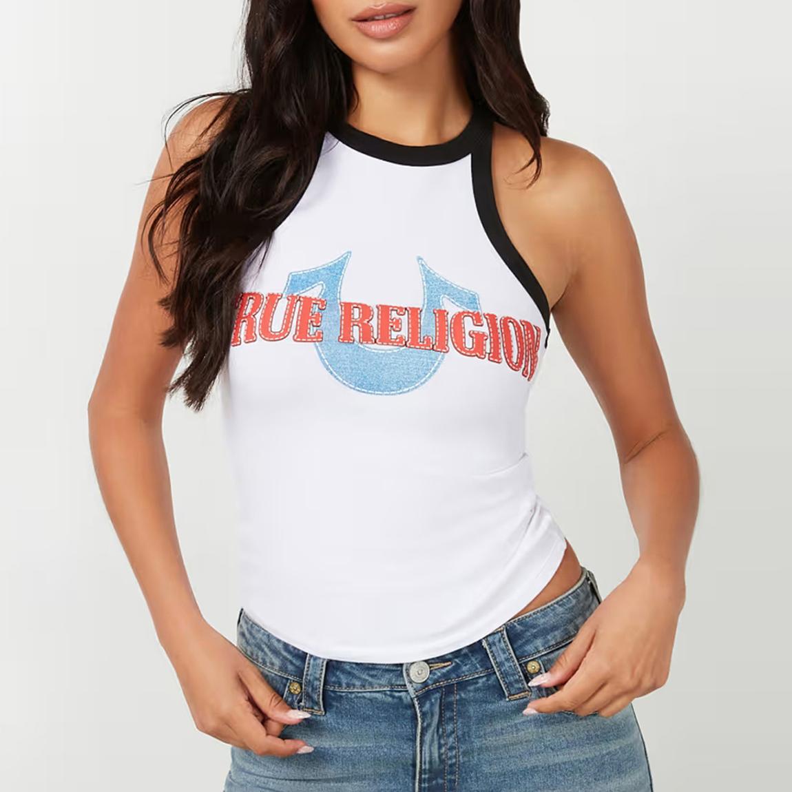White Branded Halter Cotton Top main product photo