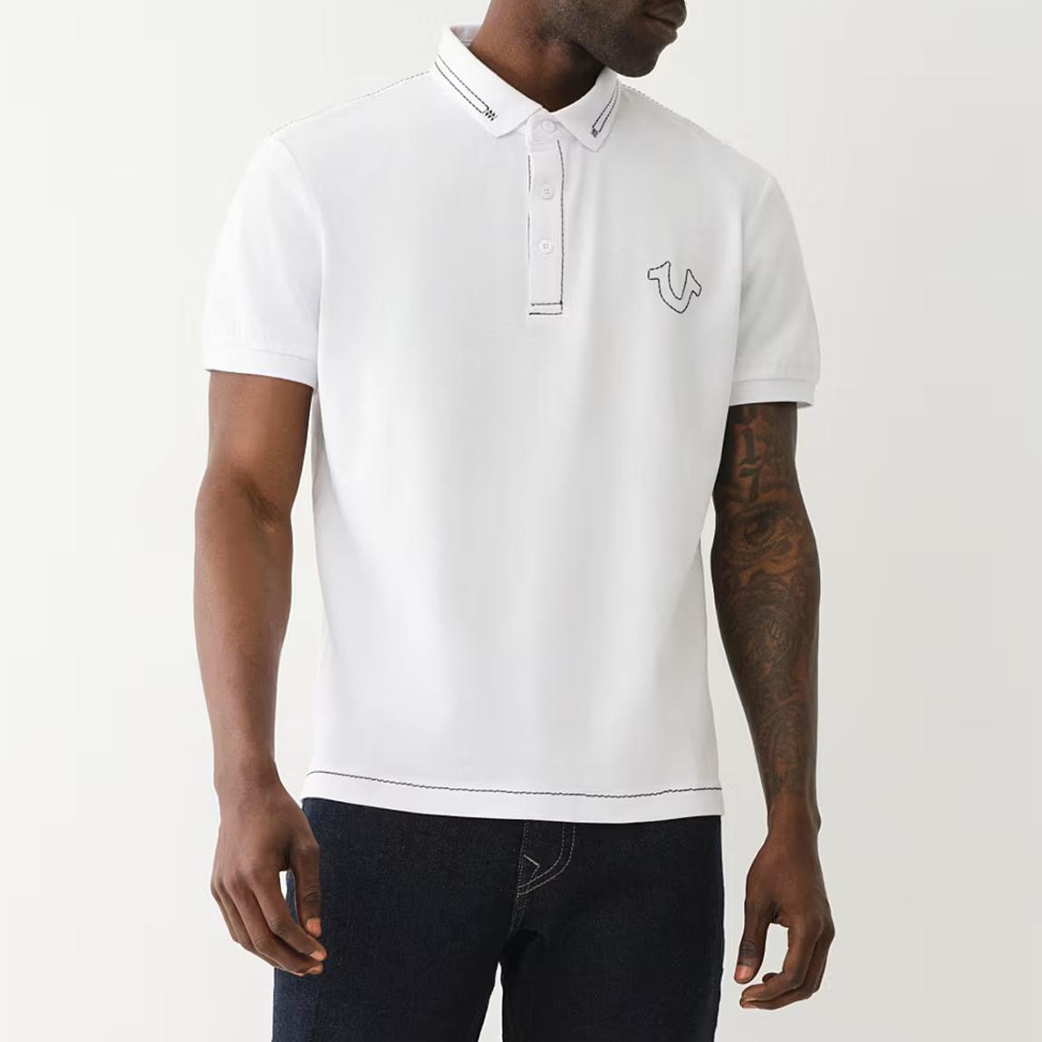 White Big T Embroidered Cotton Polo Shirt main product photo