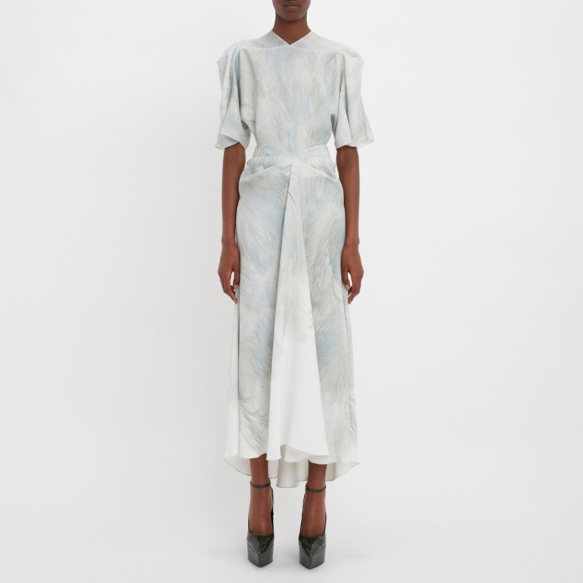 White Drape Sleeve Midi Dress main product photo