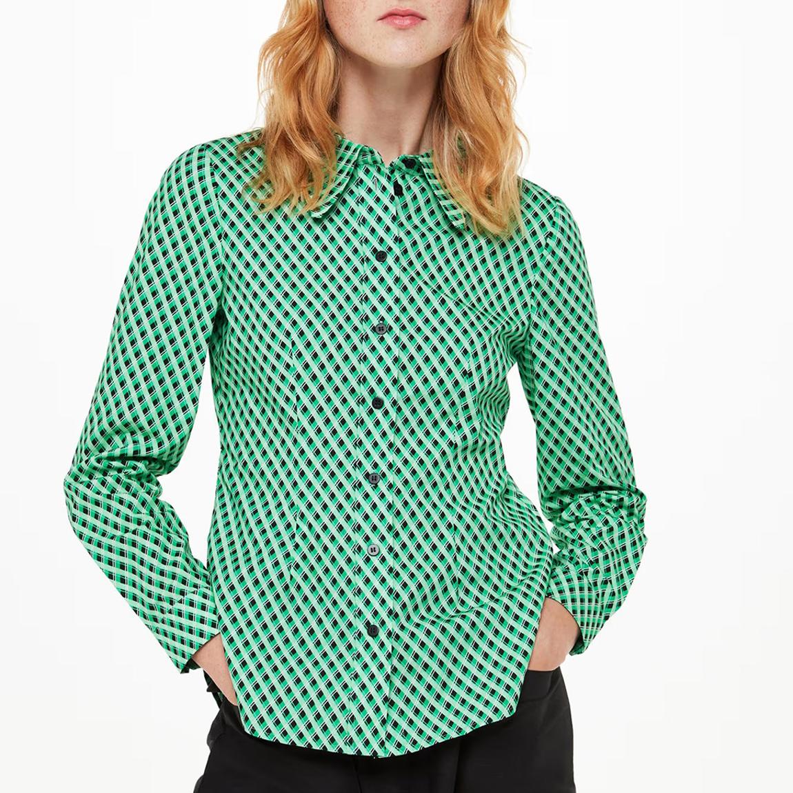 Green Crosshatch Cotton Slim Shirt main product photo