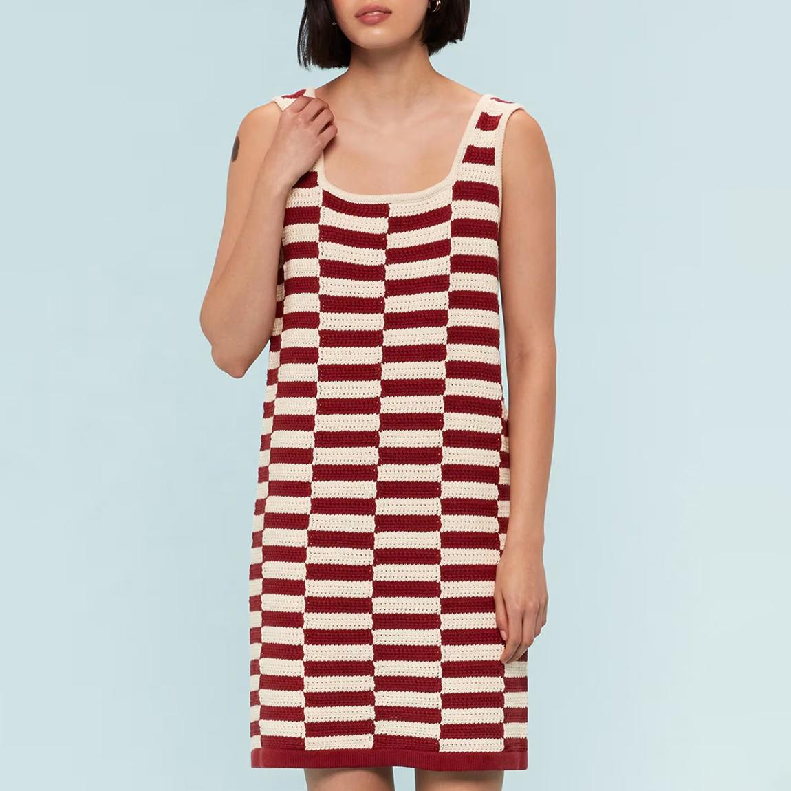 Burgundy Crochet Striped Cotton Dress main product photo
