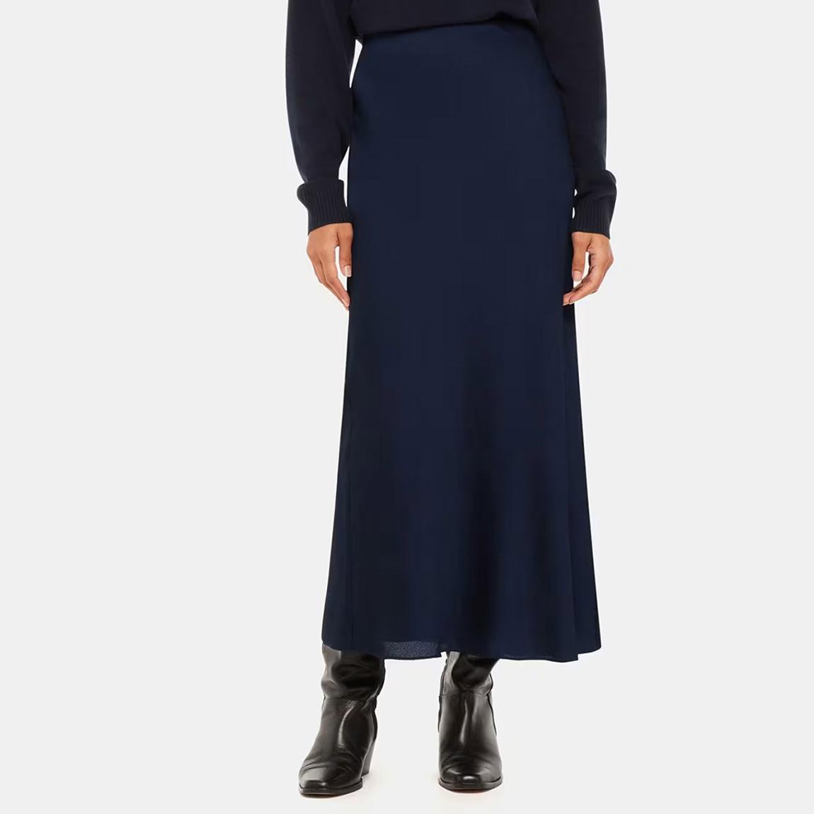 Navy Satin Bias Cut Midi Skirt main product photo