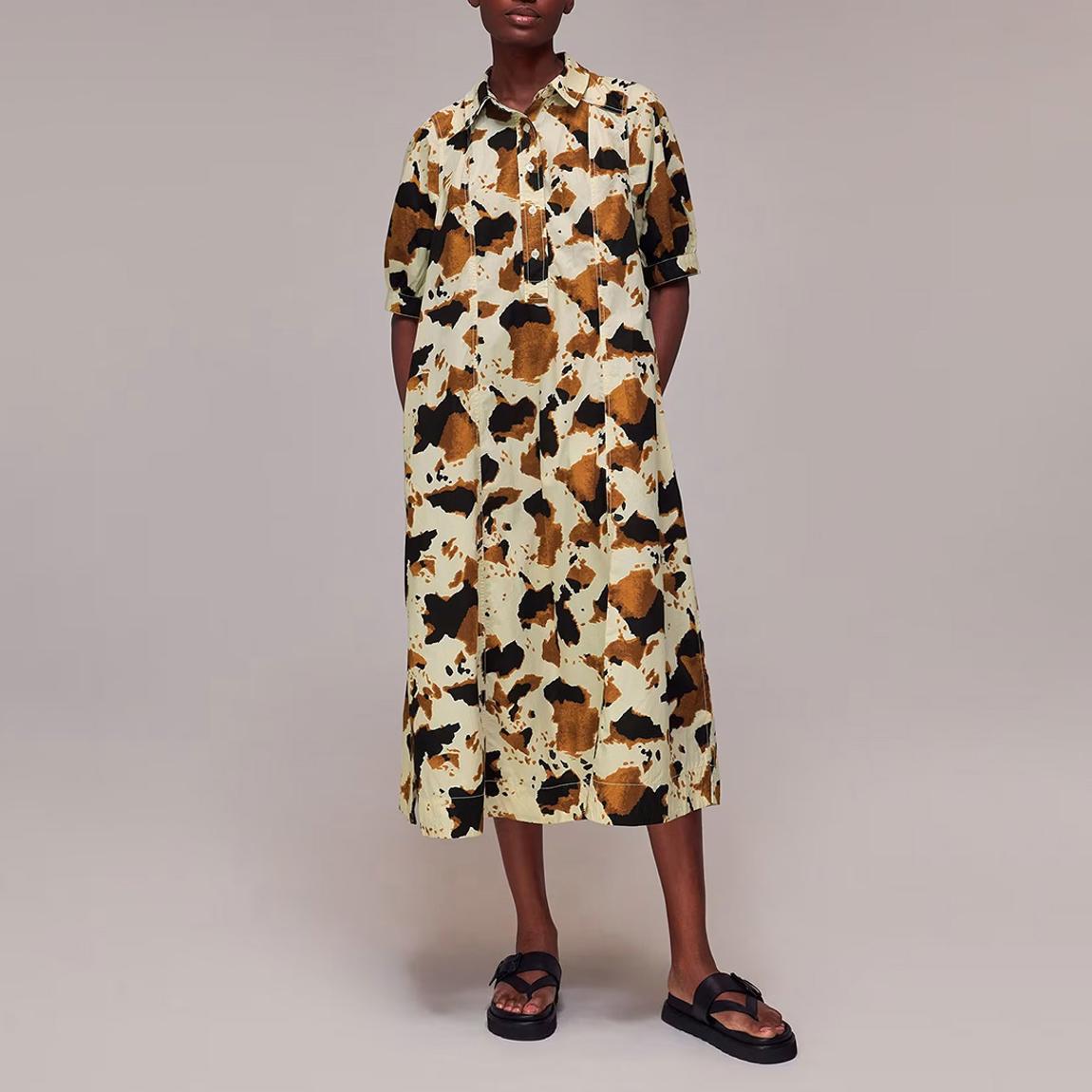 Brown Animal Print Cotton Shirt Dress main product photo