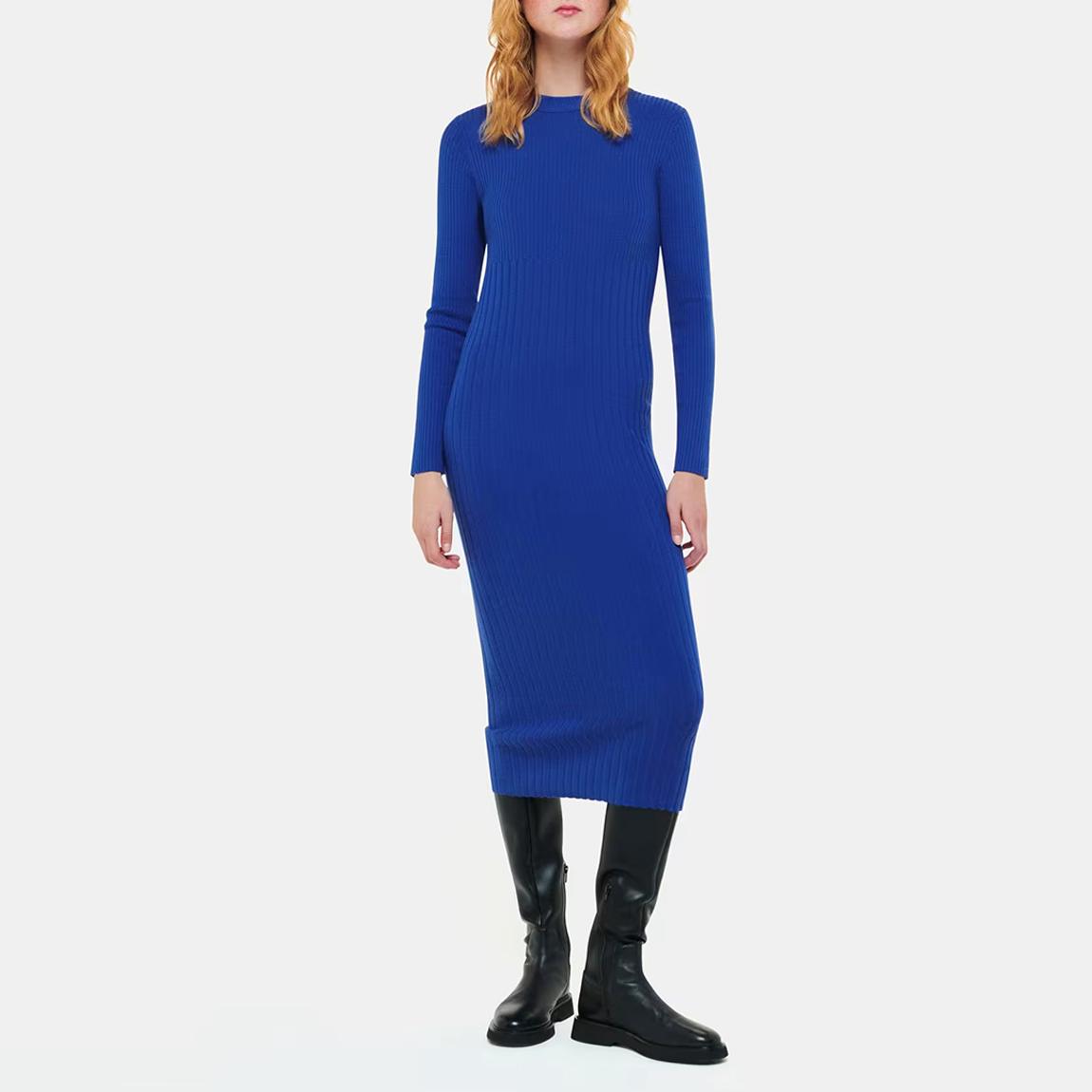 Cobalt Ribbed Long Sleeve Cotton Blend Dress main product photo