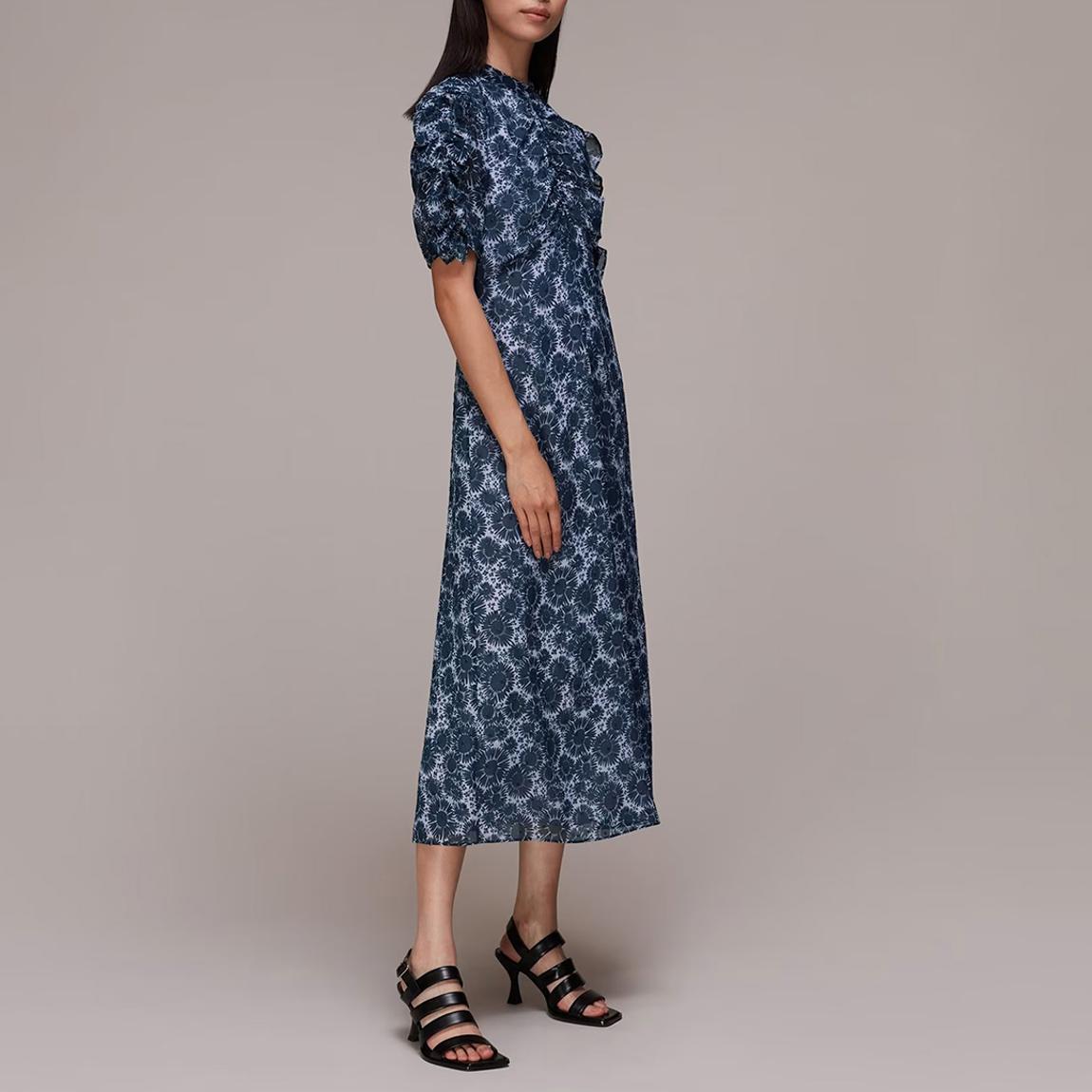 Blue Shirred Printed Midi Dress main product photo