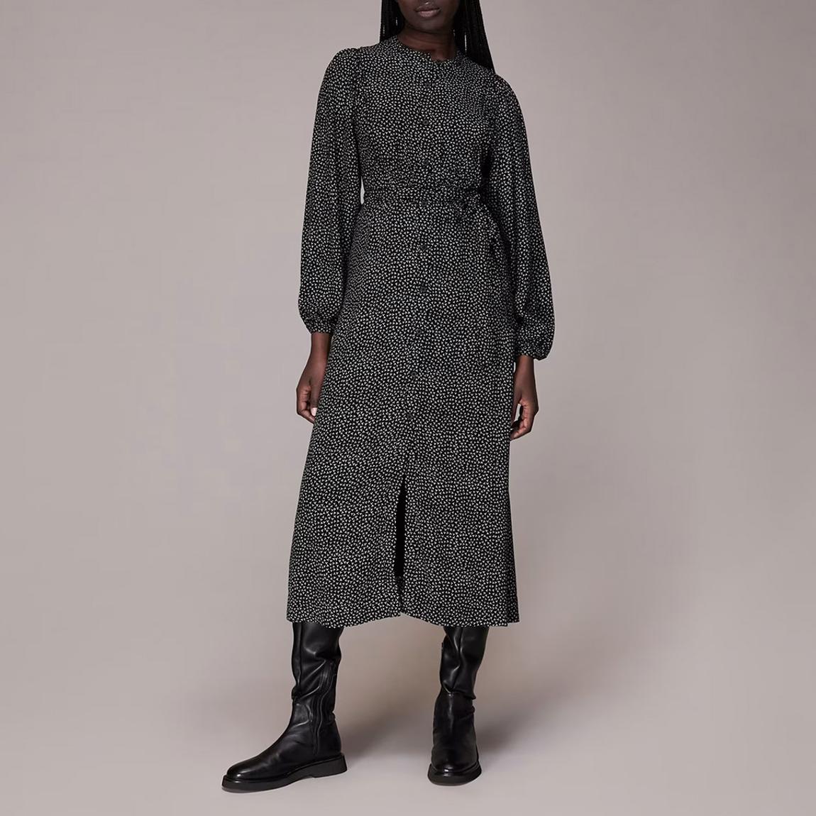 Black Scattered Print Midi Dress main product photo