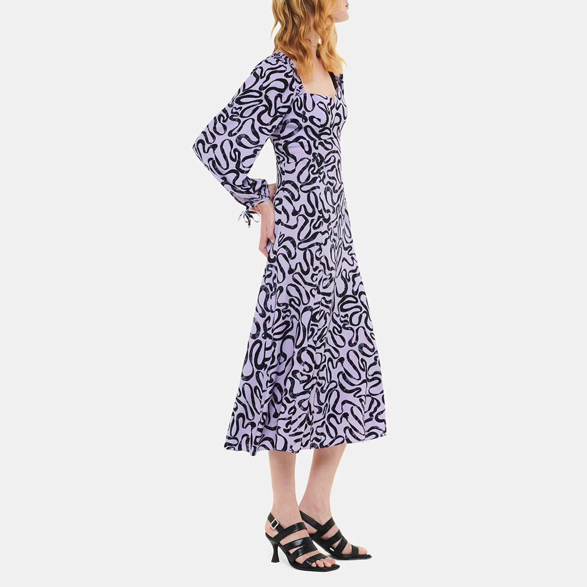 Purple Georgie Ribbon Print Midi Dress main product photo