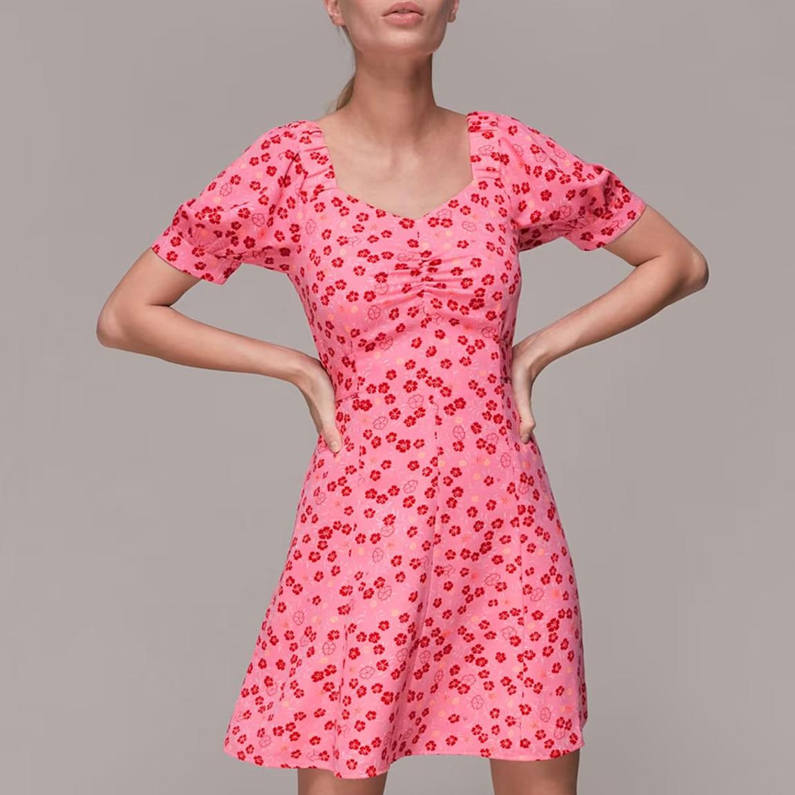 Pink Cherry Floral Tie Waist Dress main product photo