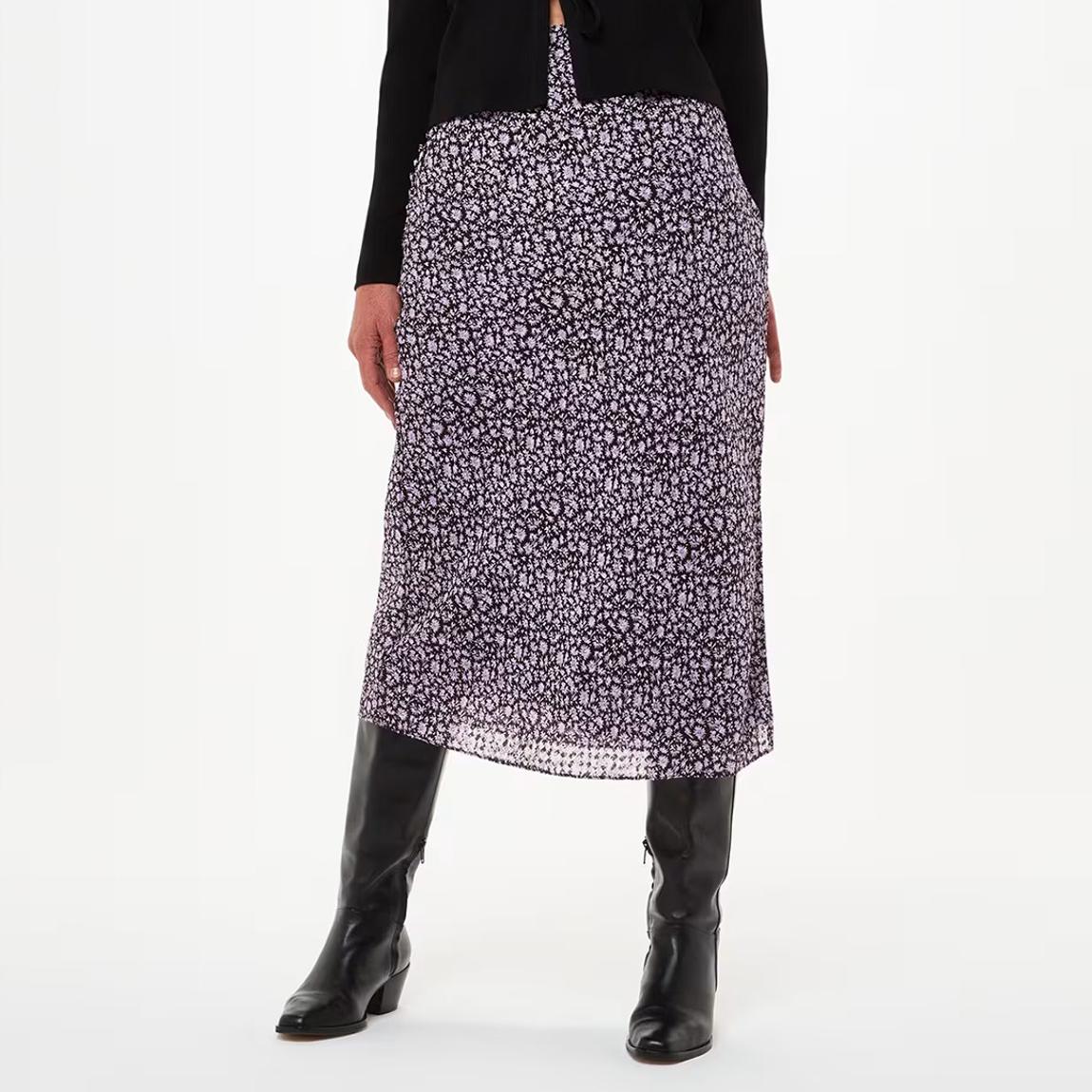 Purple Floral Side Button Midi Skirt main product photo