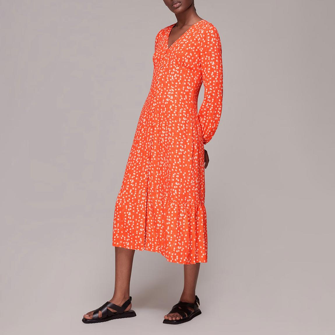 Orange Star Print Midi Dress main product photo