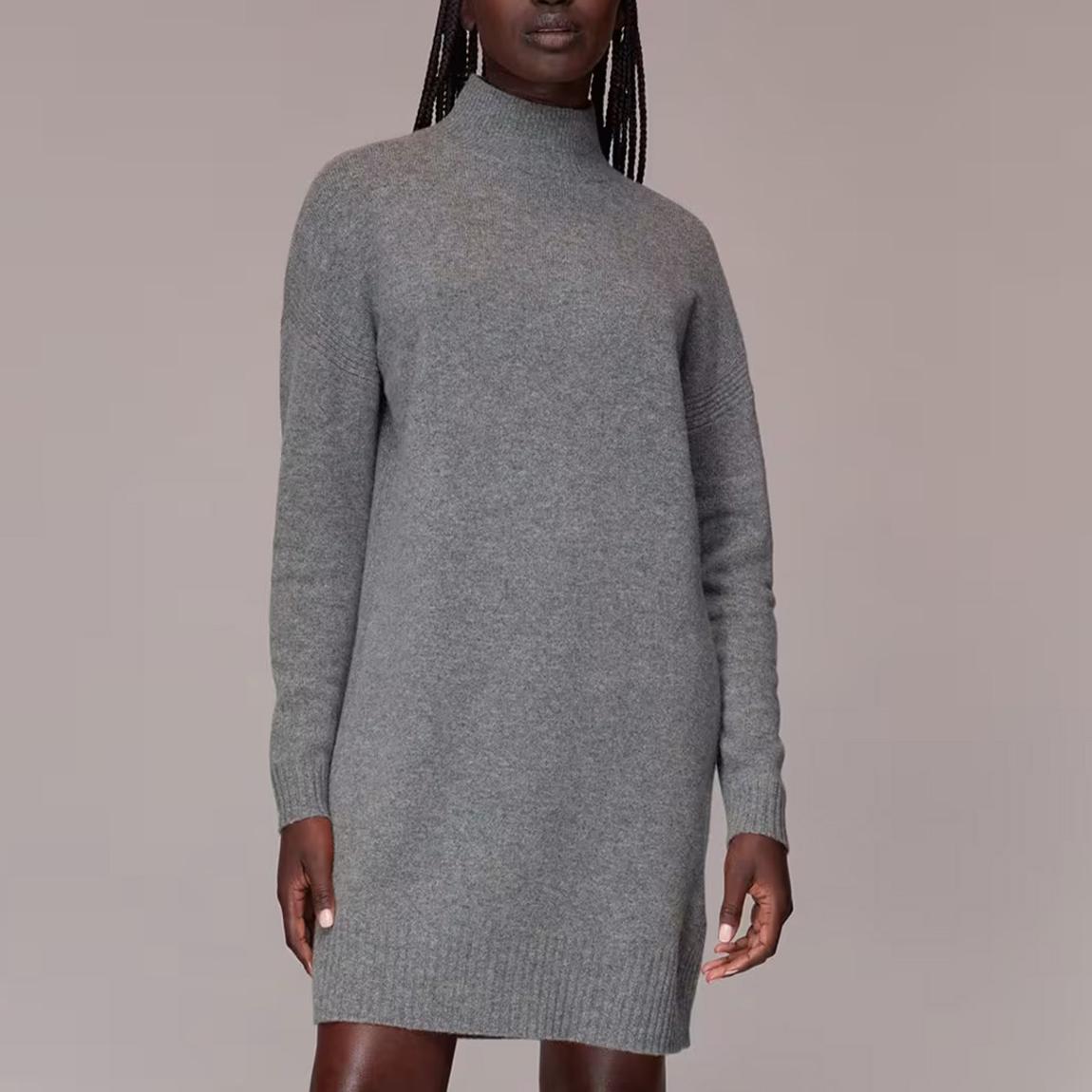Grey Funnel Neck Knit Wool Mini Dress main product photo