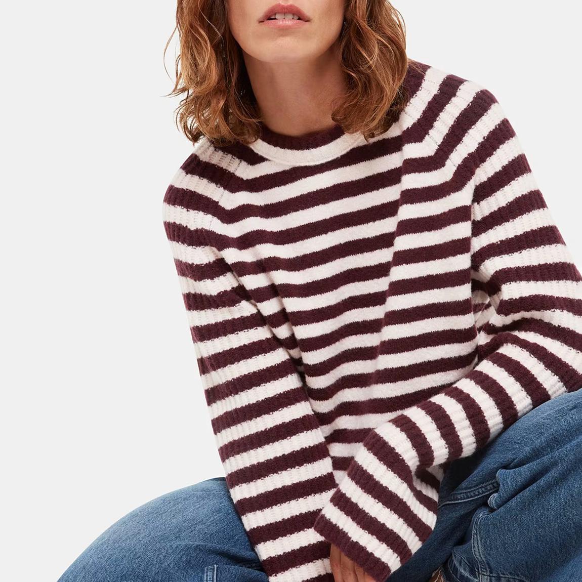 Burgundy Stripe Wool Blend Jumper main product photo