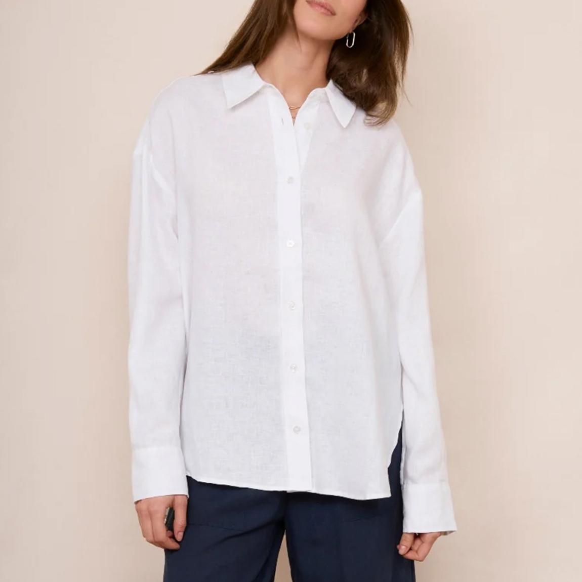 White Thomasina Linen Shirt main product photo