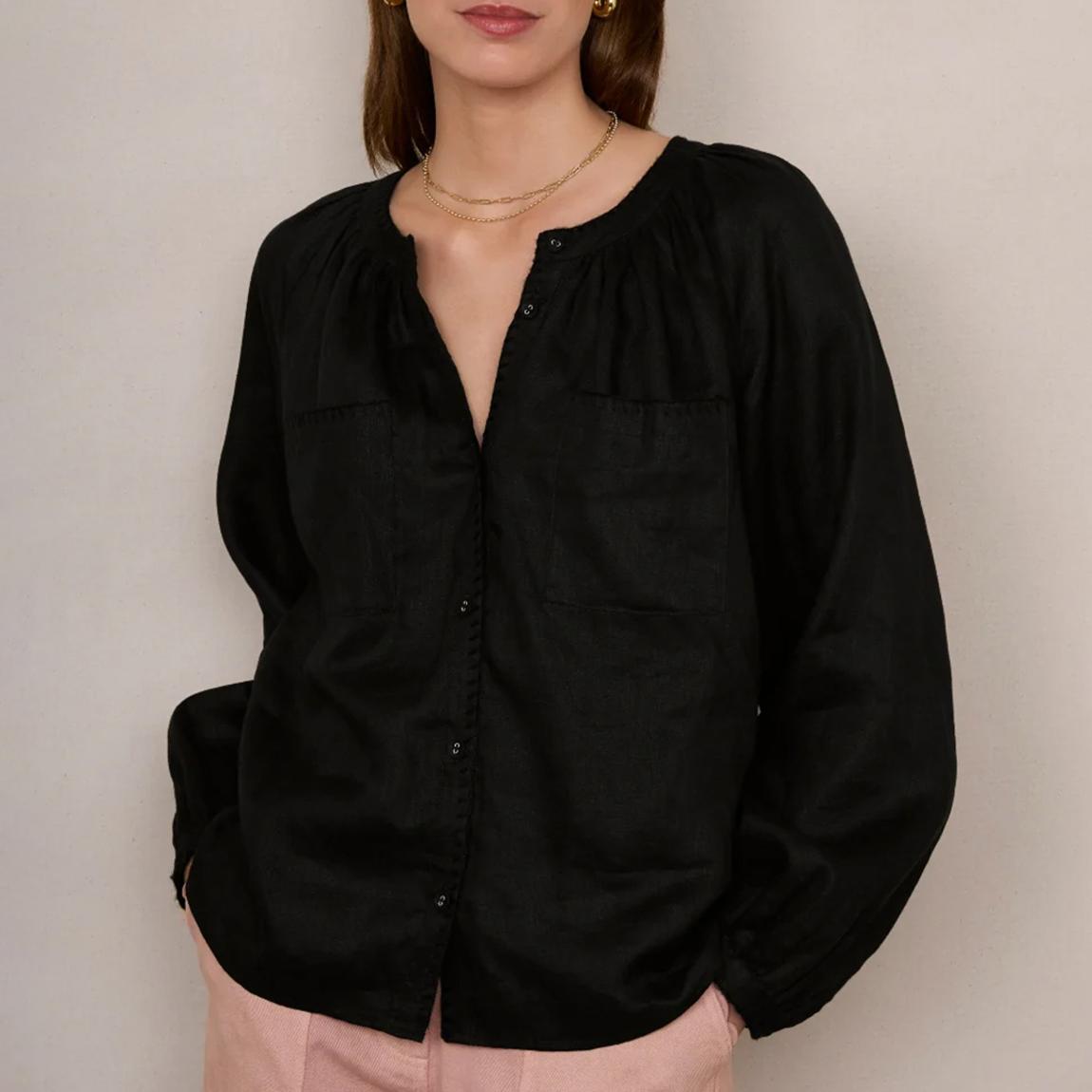 Black Cotton Monica Linen Shirt main product photo