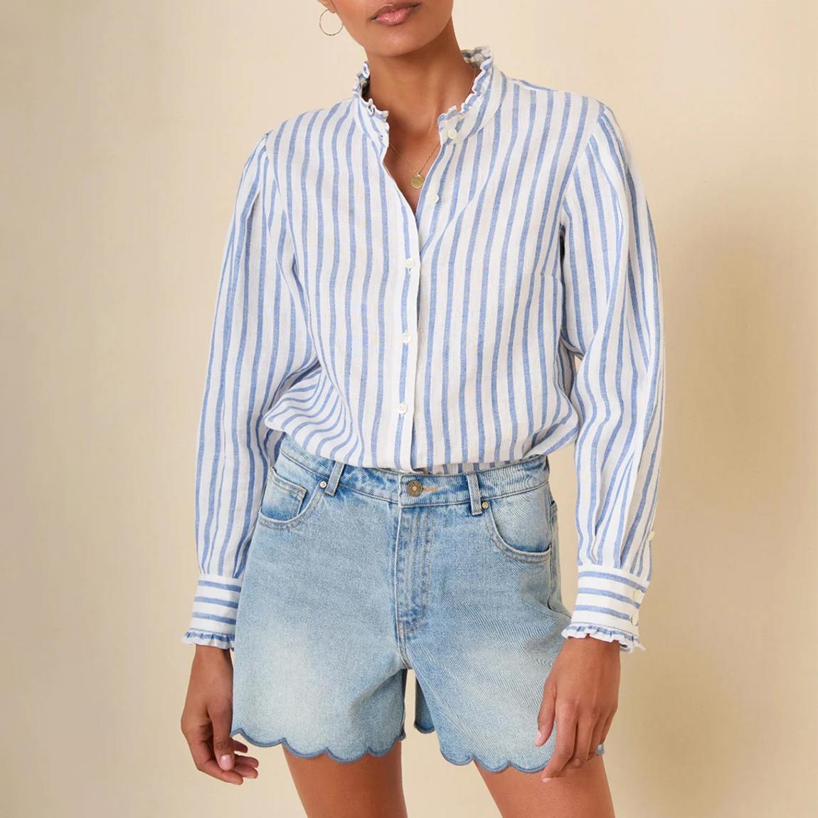 Blue Paris Linen Frill Shirt main product photo