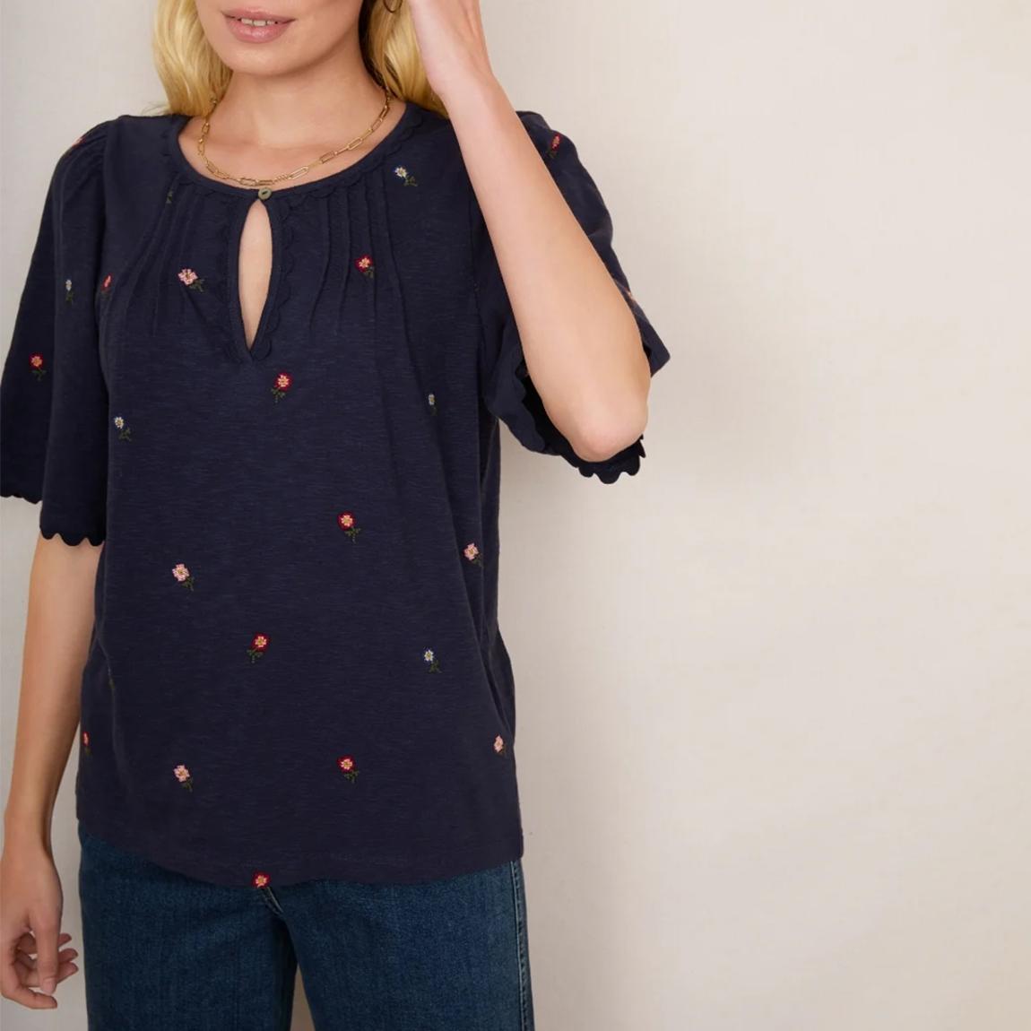 Navy Cotton Rochelle Embroidered Jersey Top main product photo