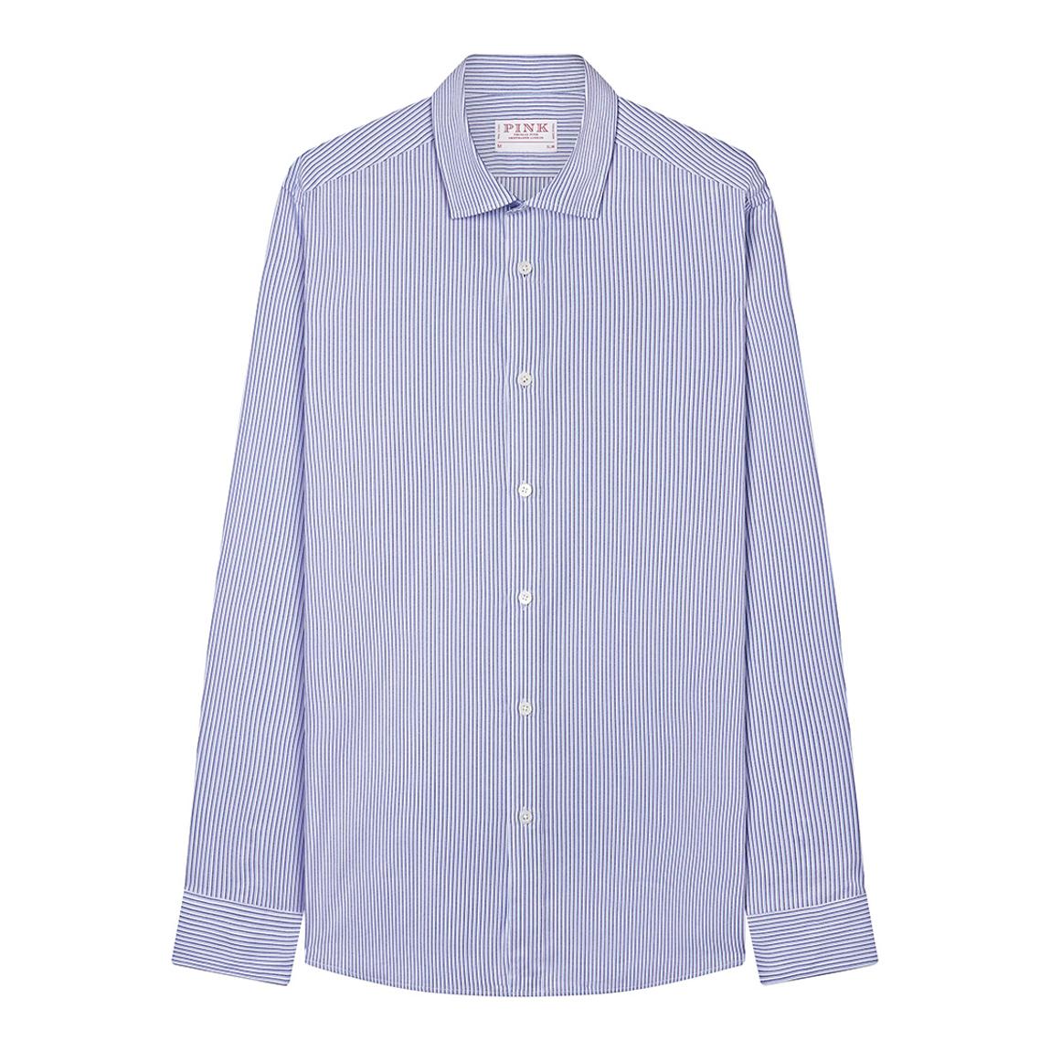 Blue Double Stripe Slim Fit Smart Cotton Shirt main product photo