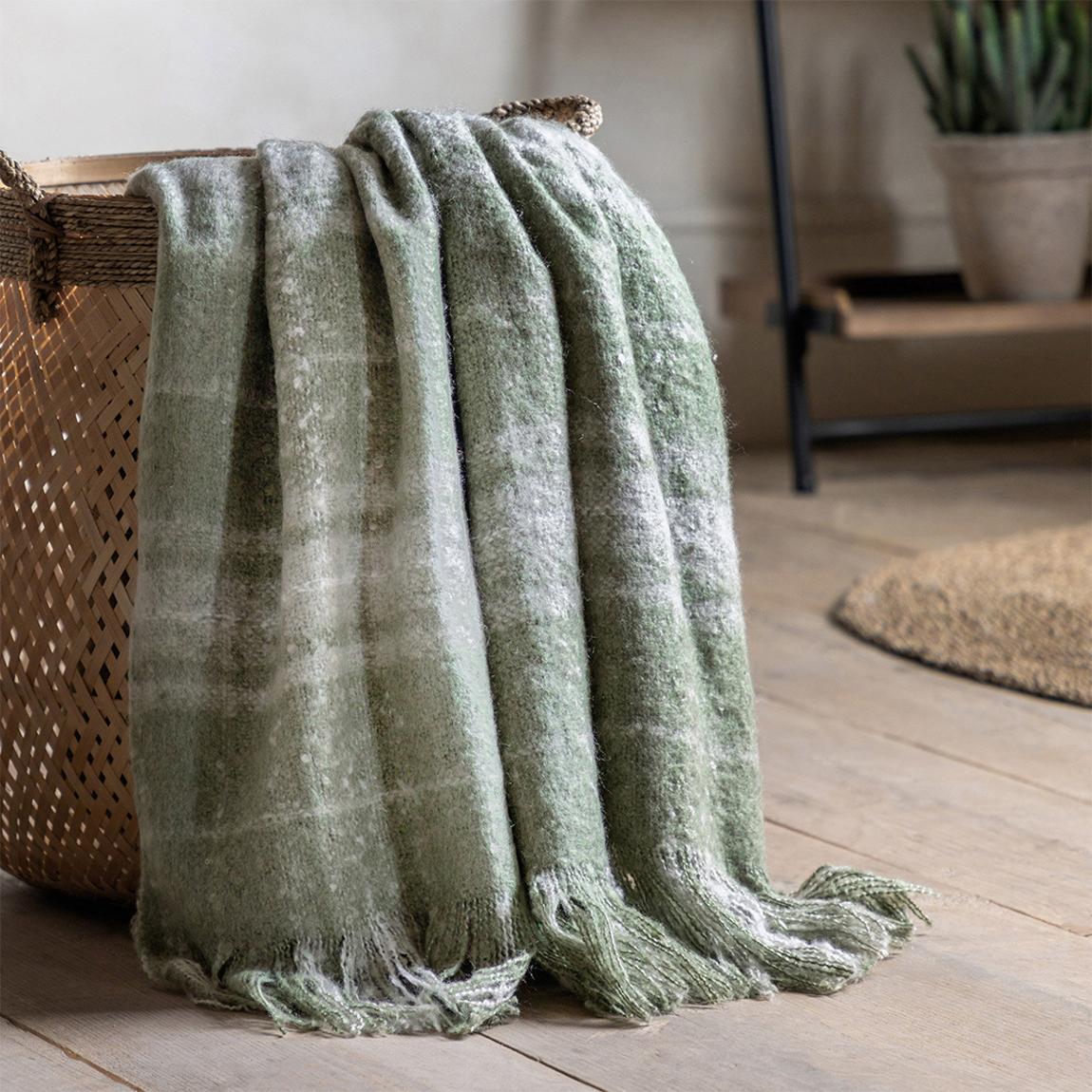Check Faux Mohair Throw Olive 130x180cm main product photo