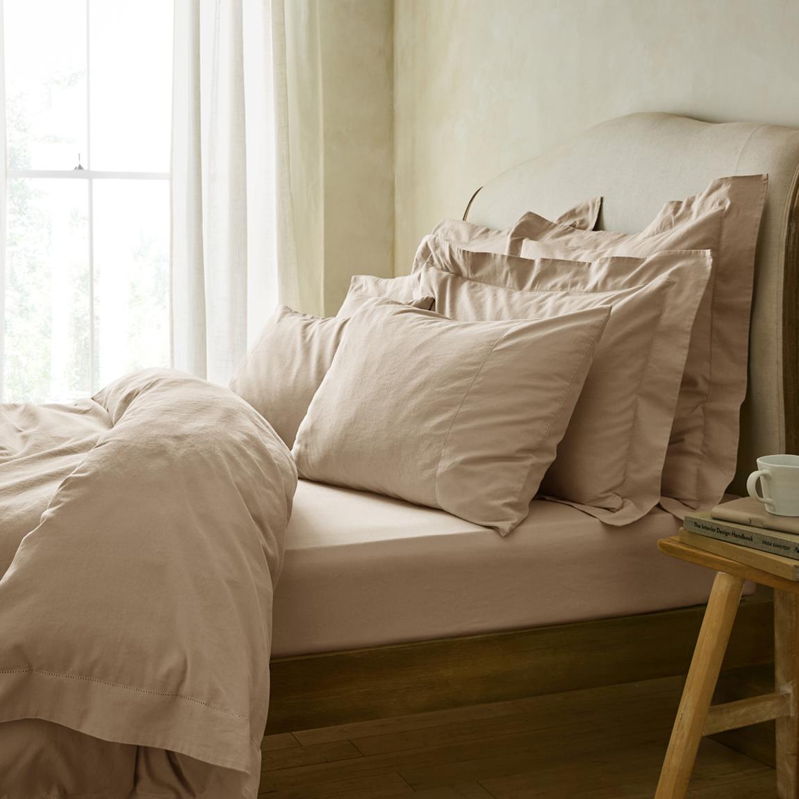 Premium Linen King Fitted Sheet, Stone main product photo