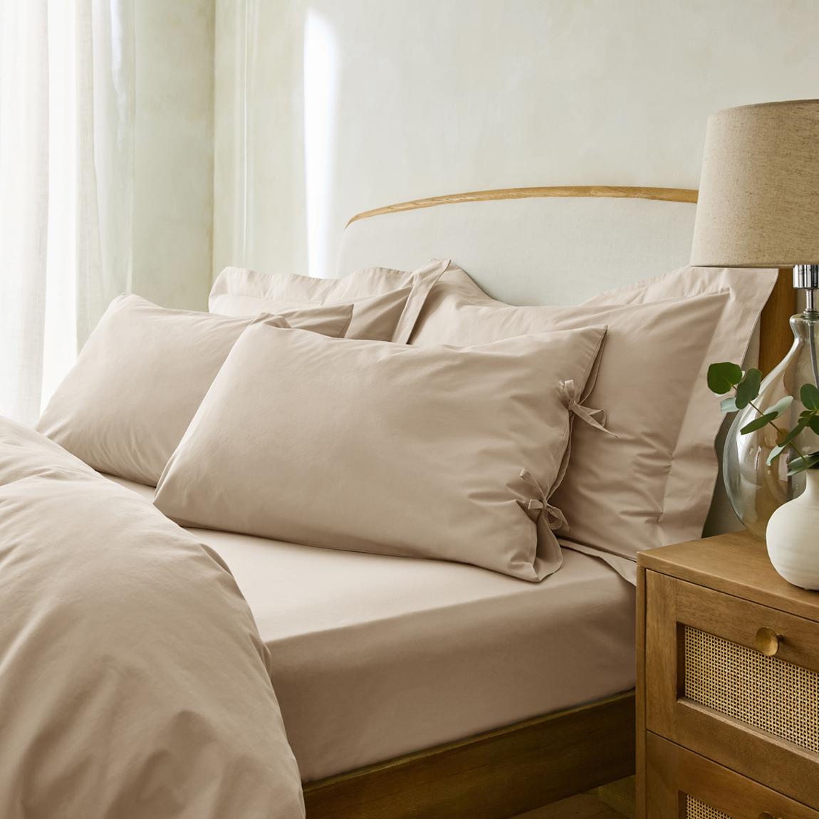 Essential Tied Side Housewife Pillowcases, Stone main product photo