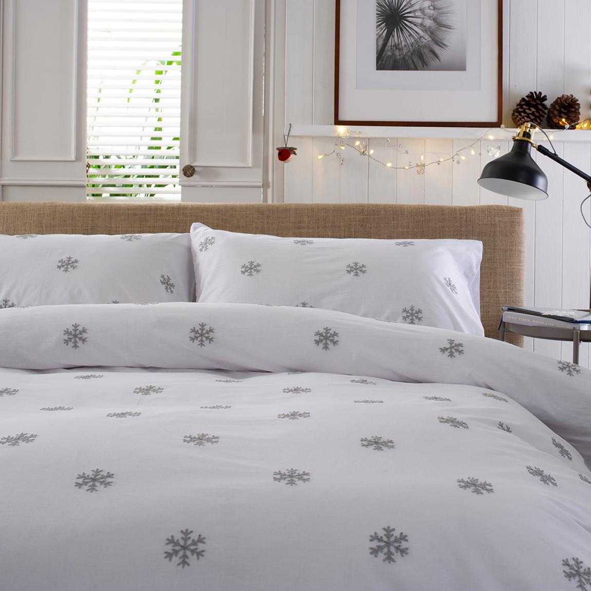 Snowflake Double Duvet Set, Grey/White main product photo
