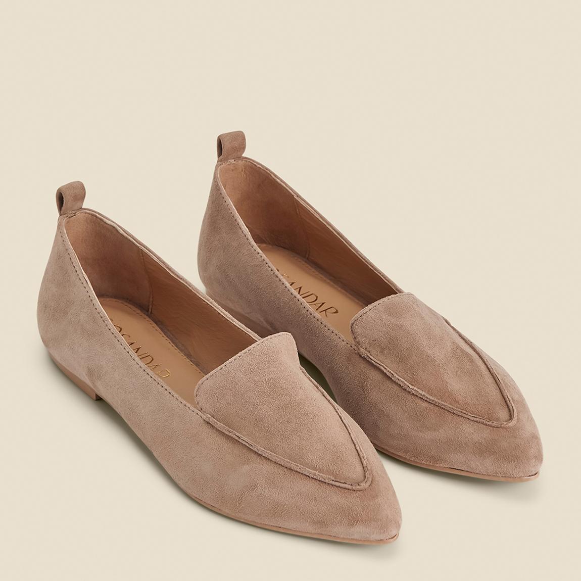 Taupe Pointed Toe Leather Flat Mules main product photo