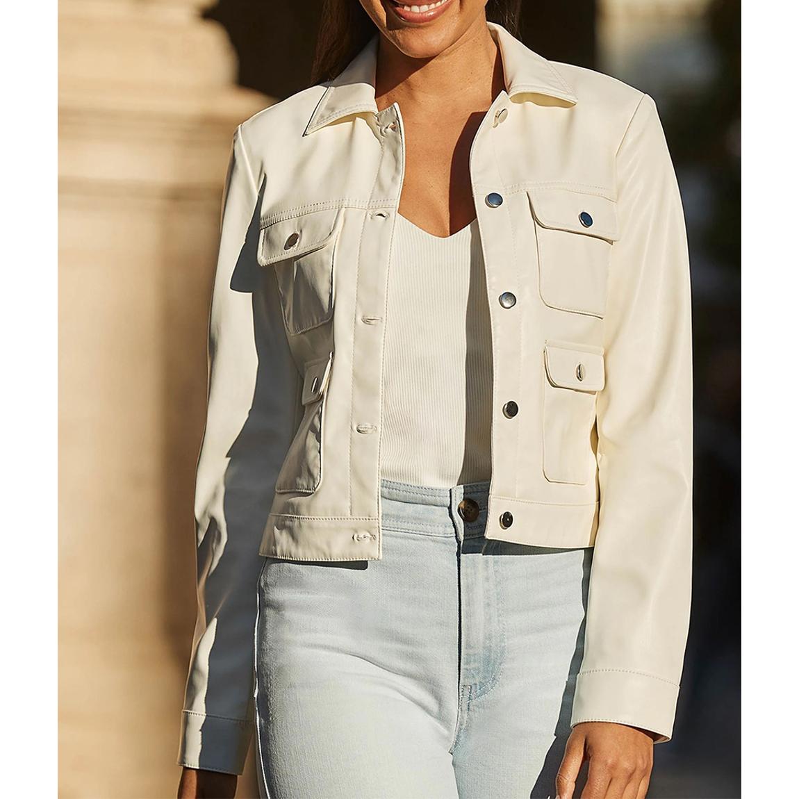 Ecru Leather Look Utility Jacket main product photo