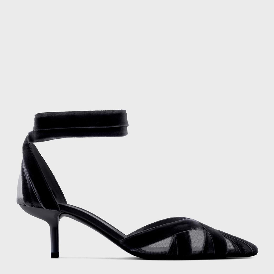 Black Textured Leather Blend Kitten Heels main product photo