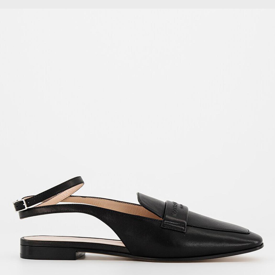 Black Square Toe Leather Strap Loafers main product photo