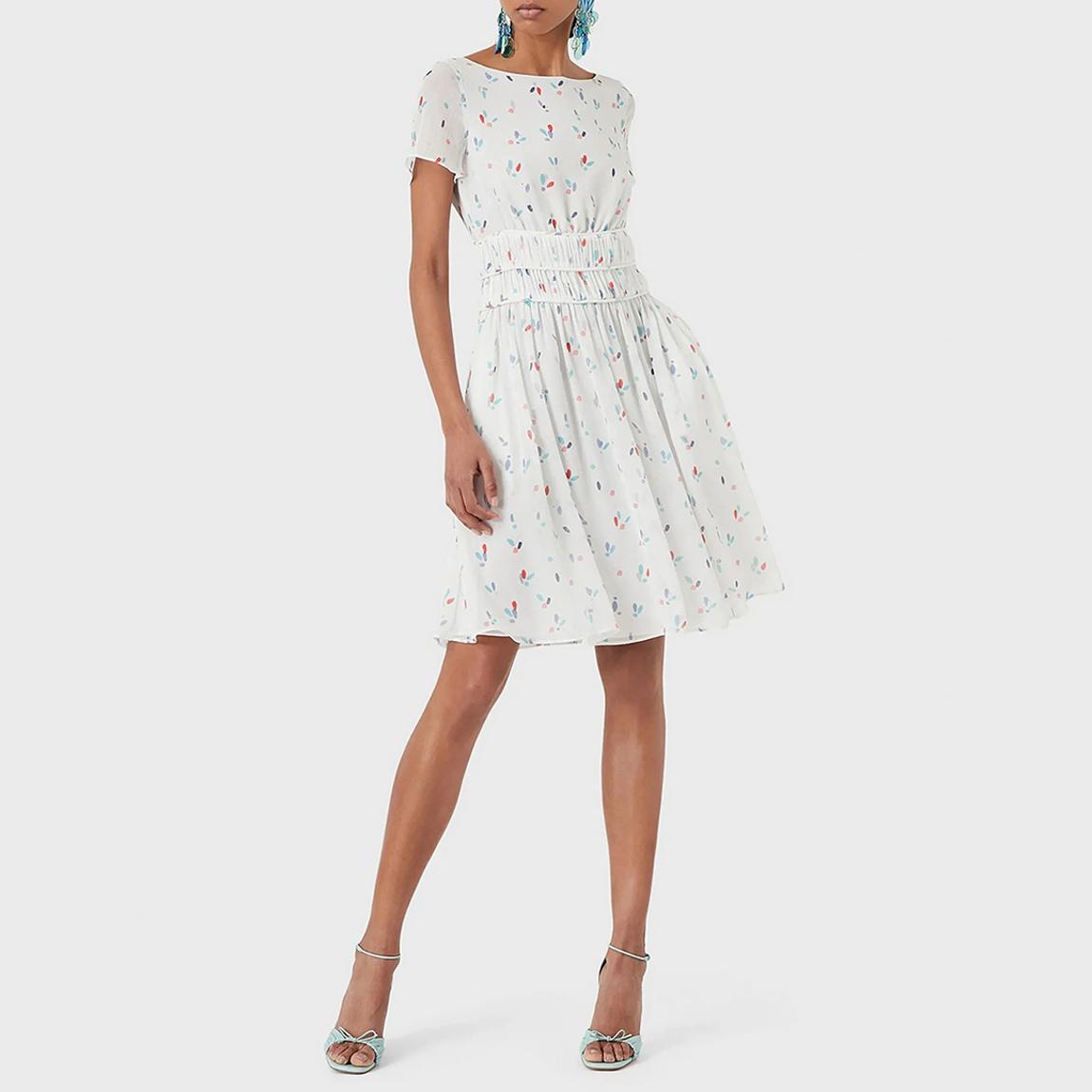 White Contrast Print Flared Mini Dress main product photo