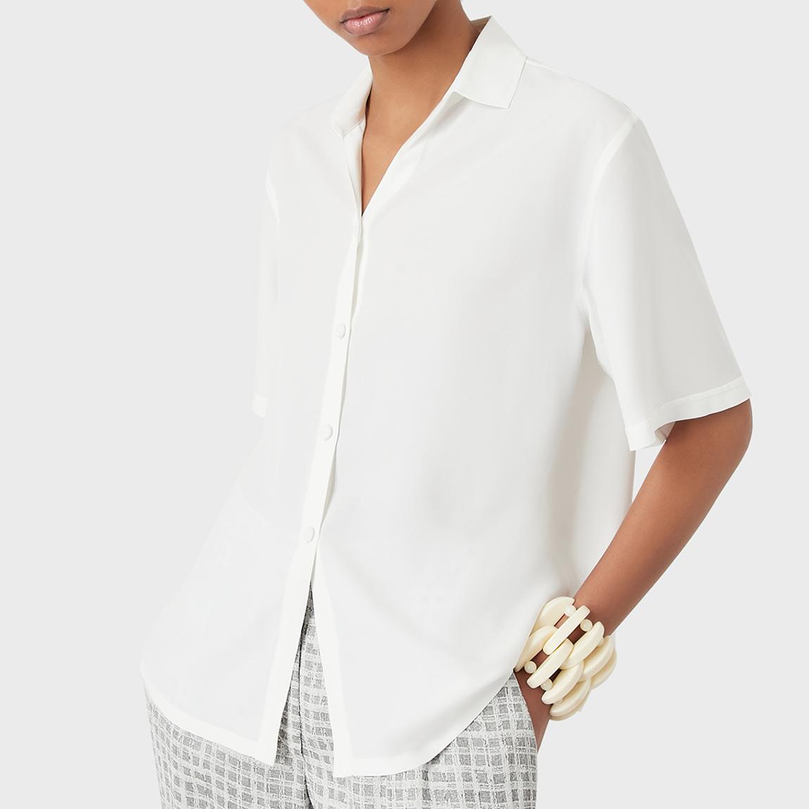 White Keyhole Button Silk Blend Blouse main product photo