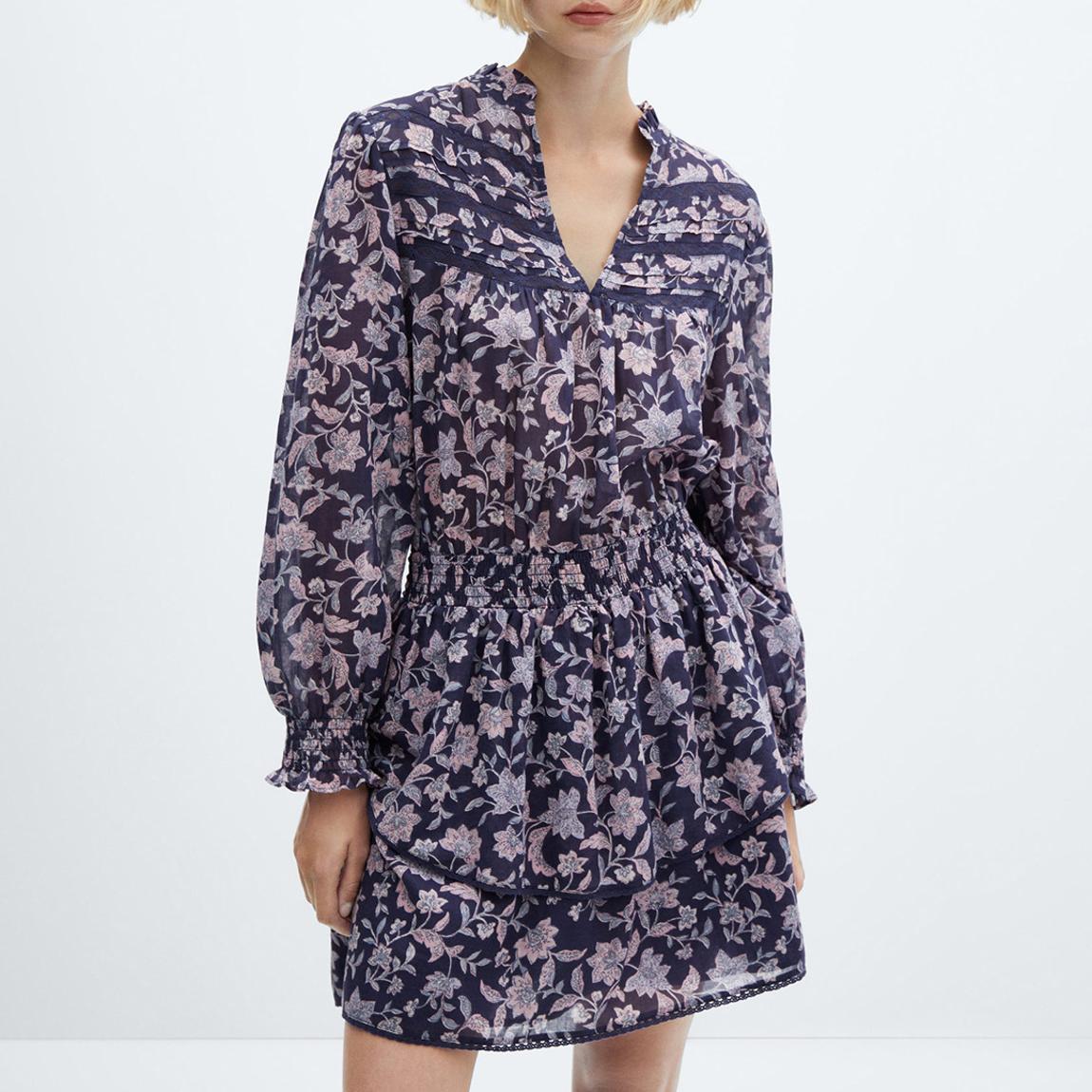 Purple Floral Ruffled Cotton Dress main product photo