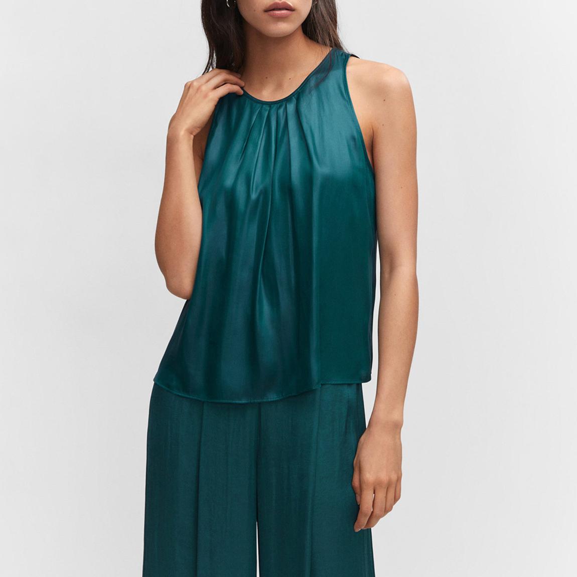 Blue Satin Top With Pleated Detail main product photo