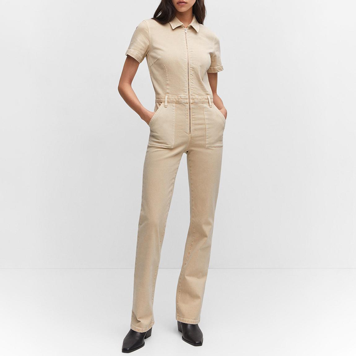 Beige Denim Zipper Jumpsuit main product photo