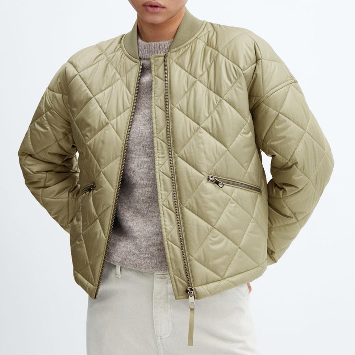 Green Waterproof Quilted Bomber Jacket main product photo