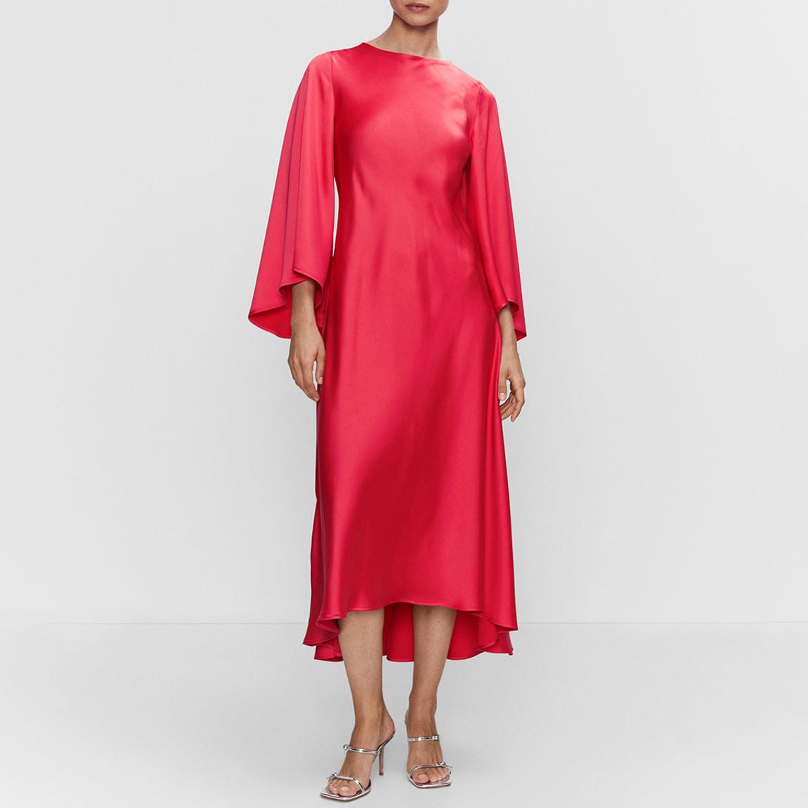 Fuschia Fluted Sleeve Satin Dress main product photo