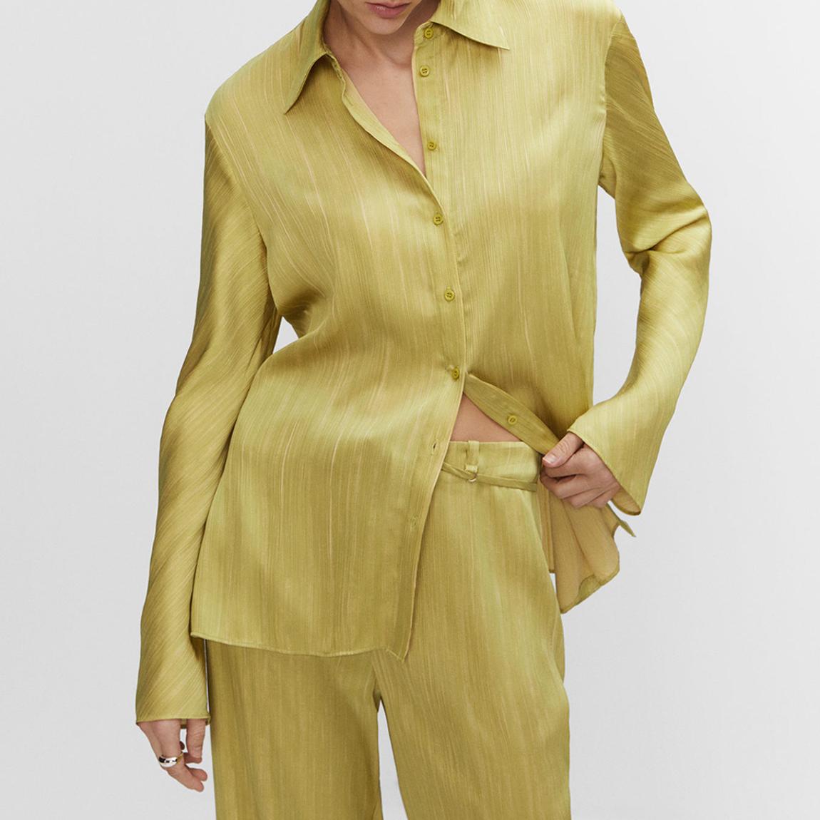 Green Satin Pleated Shirt main product photo