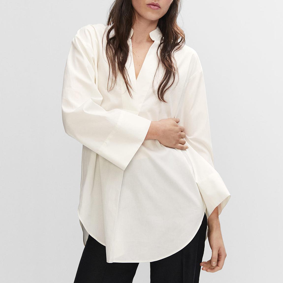 White Oversized V-Neck Cotton Blouse main product photo