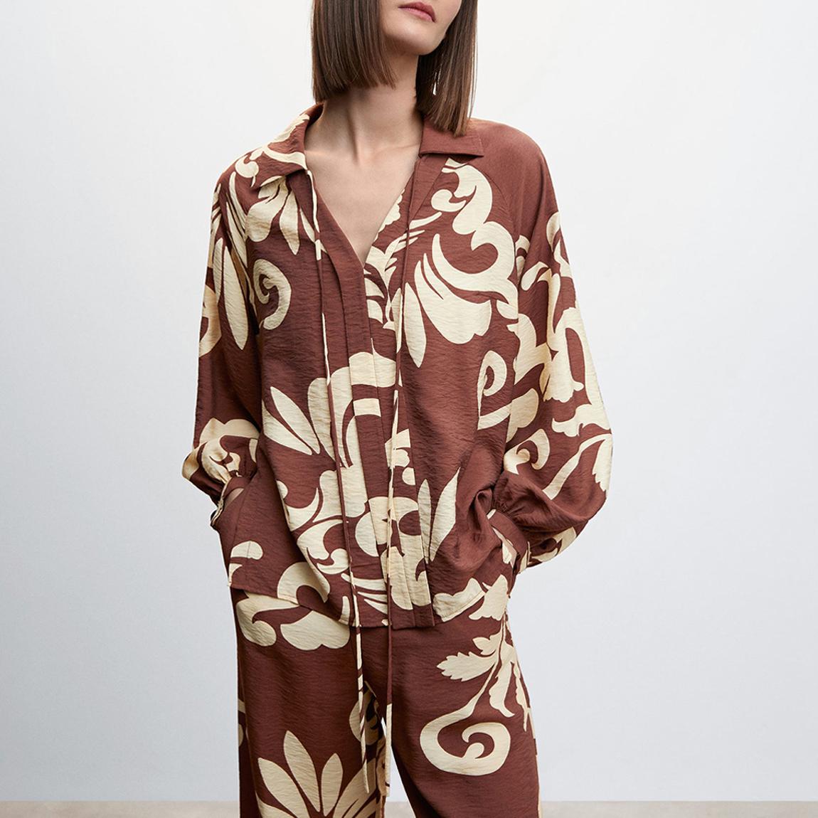 Brown Bow Printed Blouse main product photo
