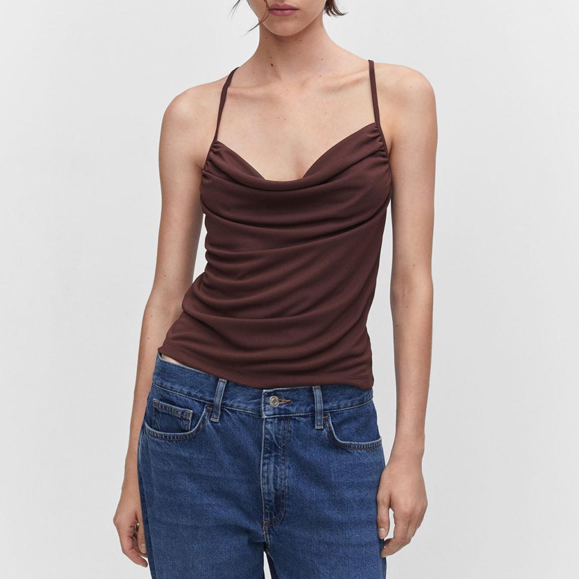 Brown Draped Lace Top main product photo