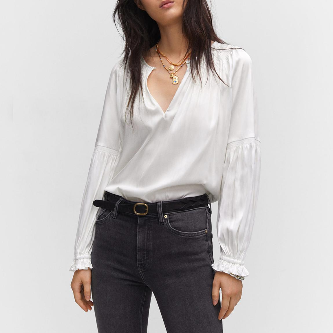 White Satin Blouson Blouse main product photo