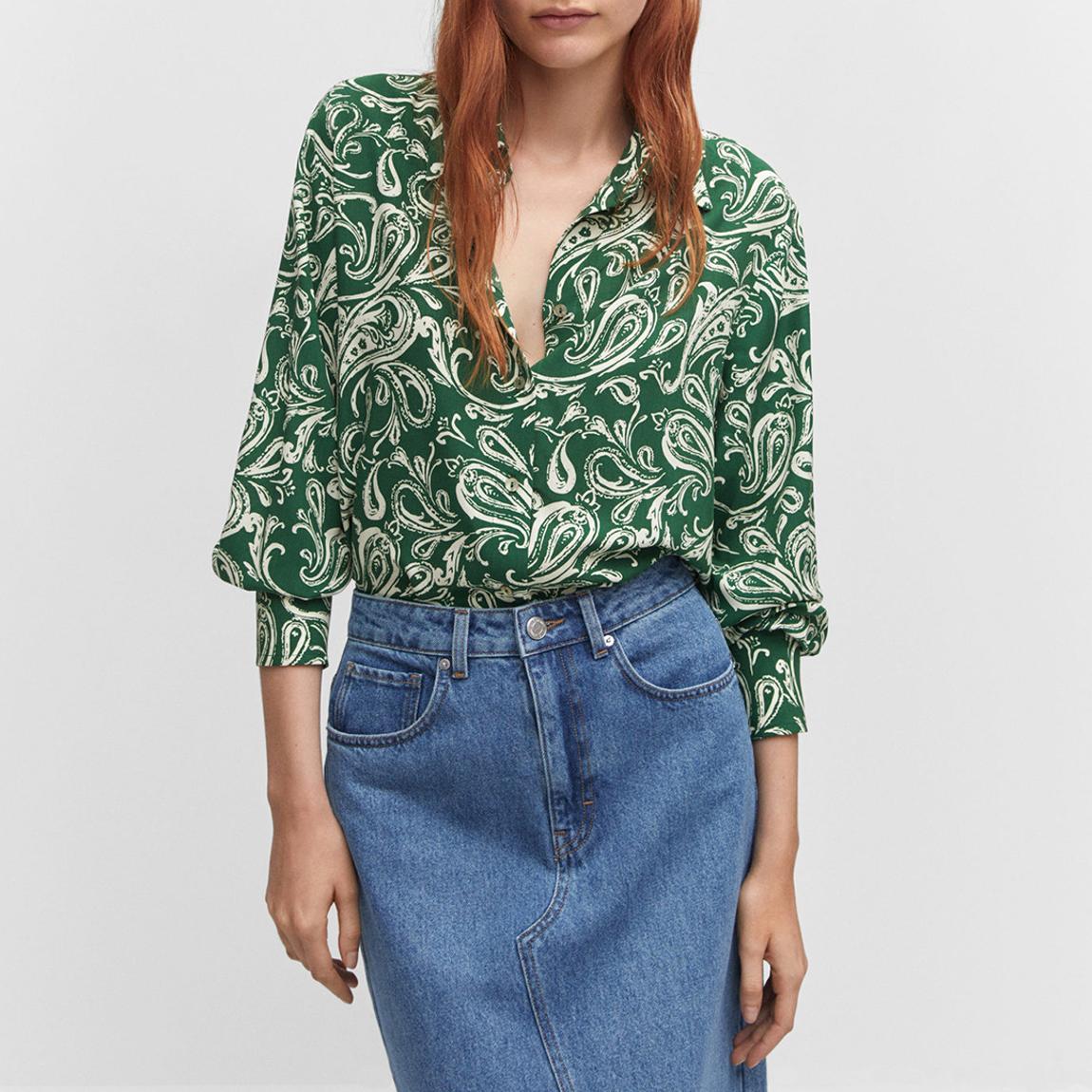 Green Printed Flowy Shirt main product photo