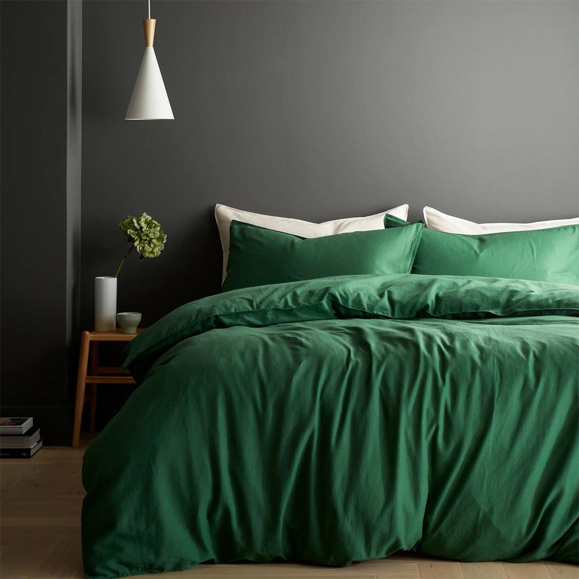 Relaxed Cotton Linen Single Duvet Set, Forest Green main product photo