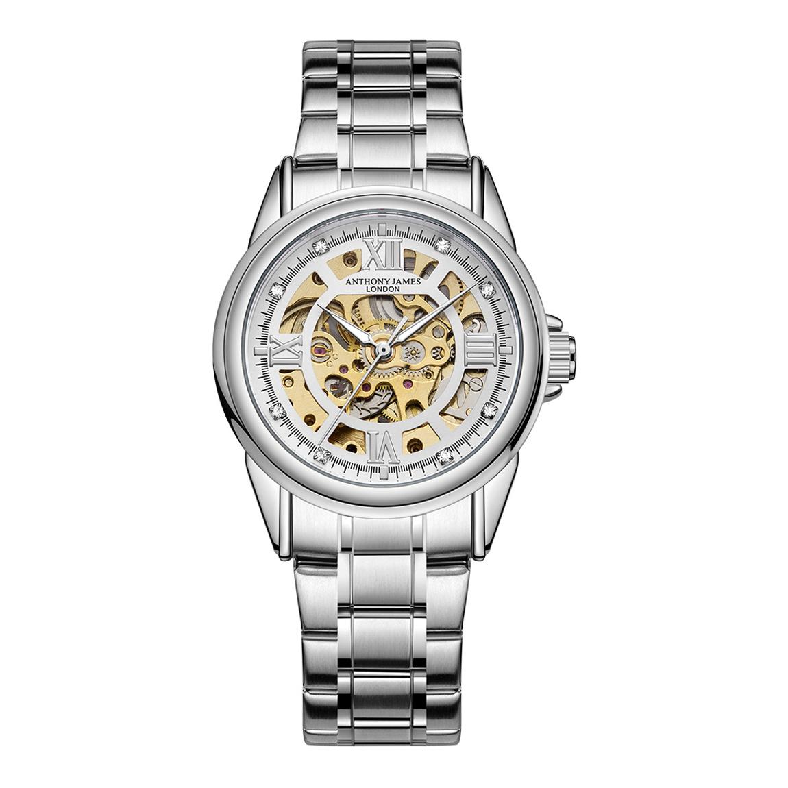 Men's Silver & White Anthony James Skeleton Automatic Watch 42mm main product photo